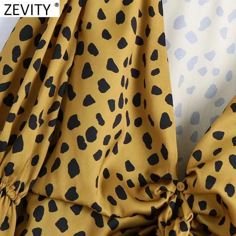 Zeveity Women Sexy Deep V Veck Leopard Print Bow Cited Smock Blouse Женская Случающая рукава Кимоно Рубашки Chic Blusas Tops LS7652 210603