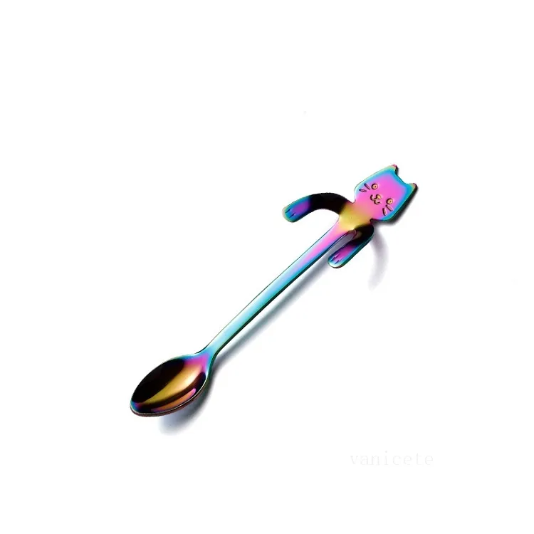 Cuillères en acier inoxydable Chat mignon Coupe suspendue Cuillère à café Cuillère à thé Dessert Snack Scoop Ice CreamTableware Cuisine T2I52964