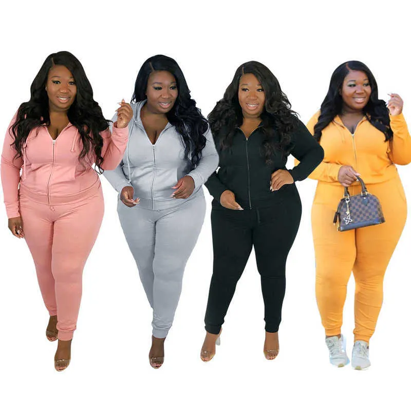 Plus Size Two Piece Set Femmes Sweat Suit Sweats à capuche à manches longues Top Set Pantalons de survêtement Joggers Ensembles assortis Articles en vrac en gros Y0625