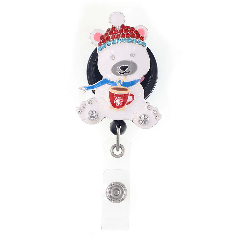 Najnowsze pierścienie kluczowe Święta Świętego Mikołaja Snowman Dog Rhinestone Scingable Holiday Id Holder for Nodions Accessories Reel 2593