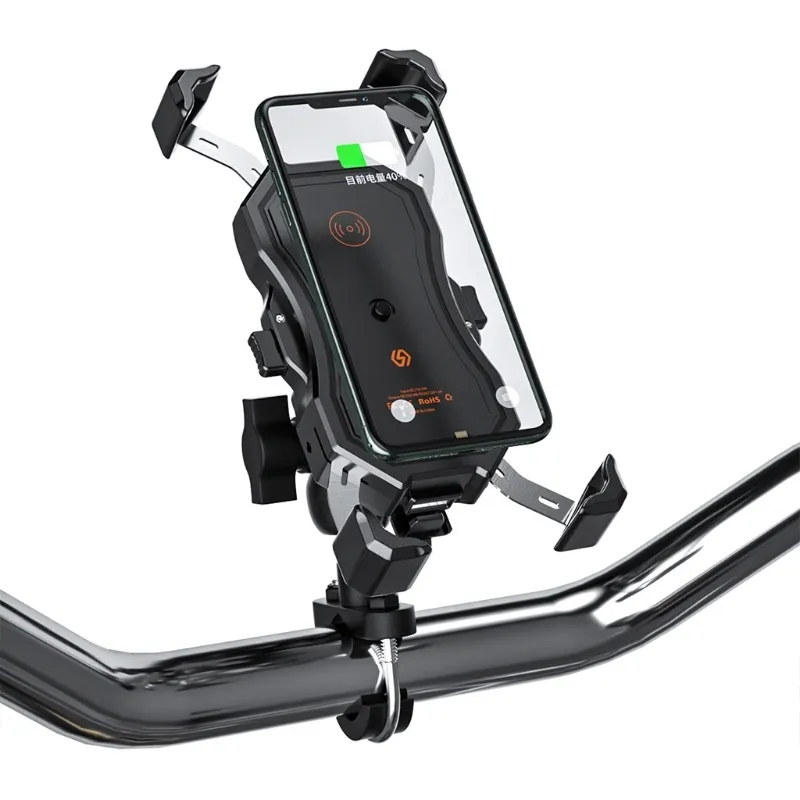 Bike Mount Universal Motorcycle Cell Phone Anti Shake Cradle Clamp Wireless/USB Fast Charging Mobile Holder