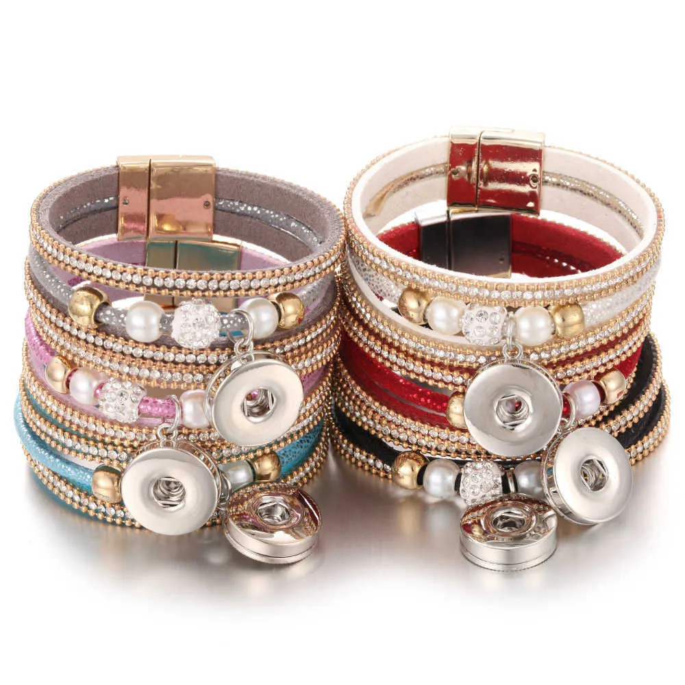 10stgrossist Snap smycken armband för kvinnor flätat läder 18mm snap armband diy utbytbara snap -knapparmband 210910