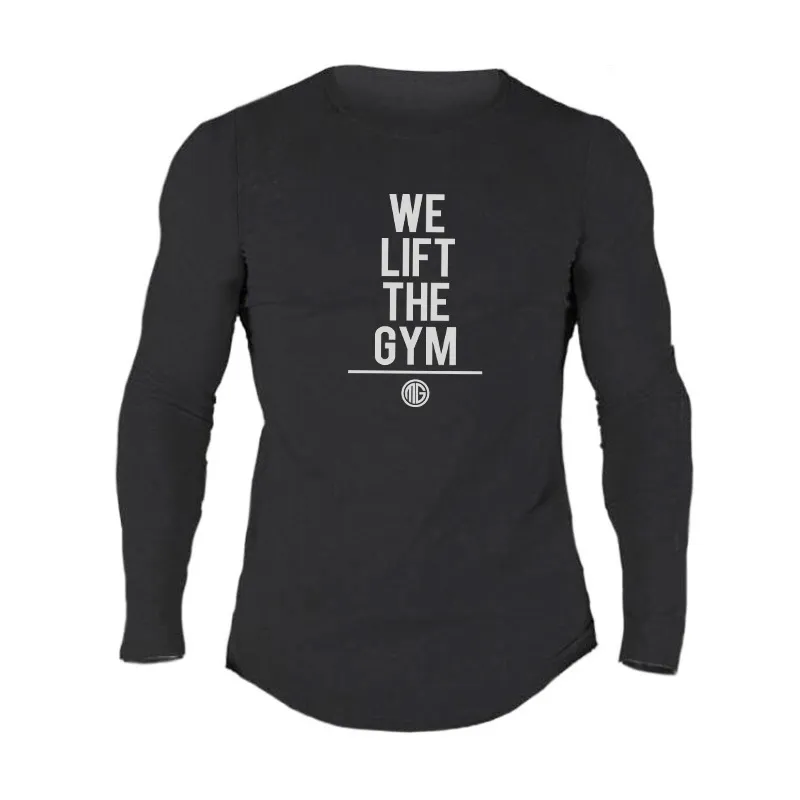 Muscleguys Fitness T-shirt à manches longues Hommes Marque Vêtements Casual Gyms T-shirt Mâle Slim Fit Stretch Automne Muscle Tshirt 210421