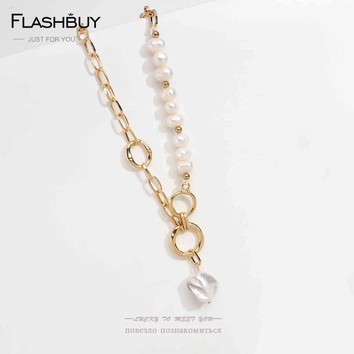 Flashbuy – pendentif irrégulier d'eau douce naturelle pour femmes, chaîne épaisse, cercles de perles baroques, colliers élégants
