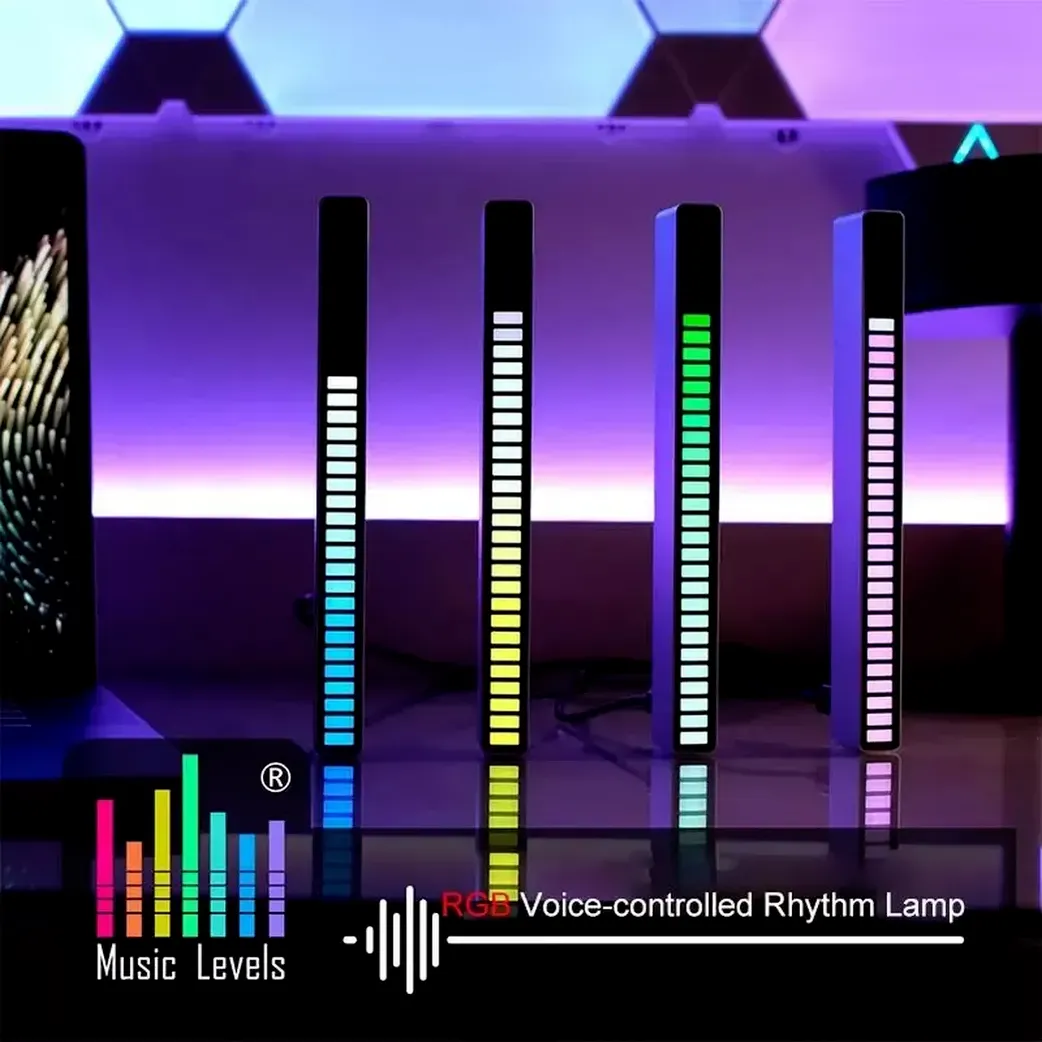 Lumière de fête rythmique à commande vocale RVB, contrôle du son coloré créatif ambiant avec indicateur de niveau de musique 32 bits, voiture Deskto198l