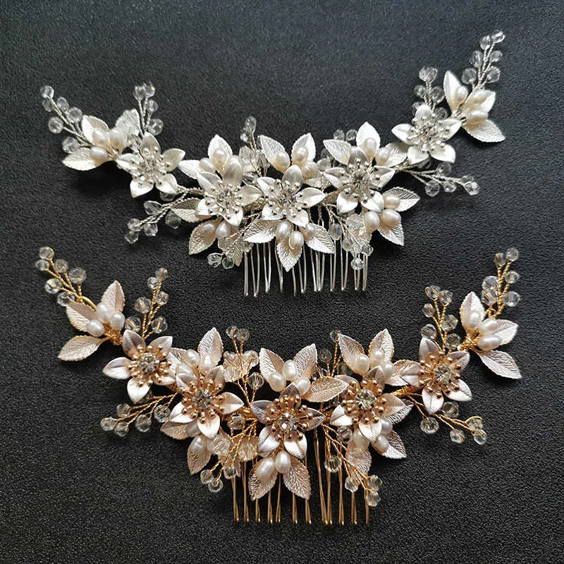 SLBRIDAL Handmade Crystal Rhinestone Freshwater Pearls Flower Bridal Hair Comb Wedding Hair Accessory Bridesmaids Women Jewelry X0625