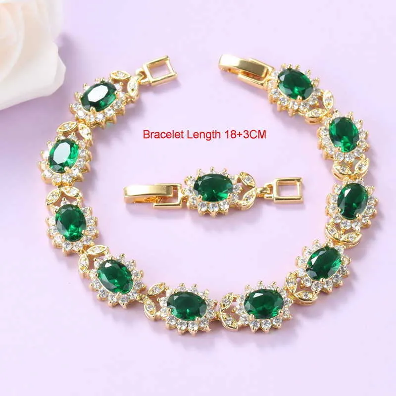 African Beaded Wedding Jewelry Set Gold-Color Green Cubic Zirconia Necklace Long Earrings Bracelet And Ring Women Sets H1022