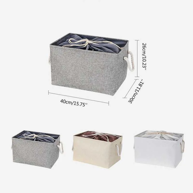 Folding Storage Basket Foldable Linen Box Bins Drawstring Organizer Clothes Laundry Closet Toys Organize Holder 210609