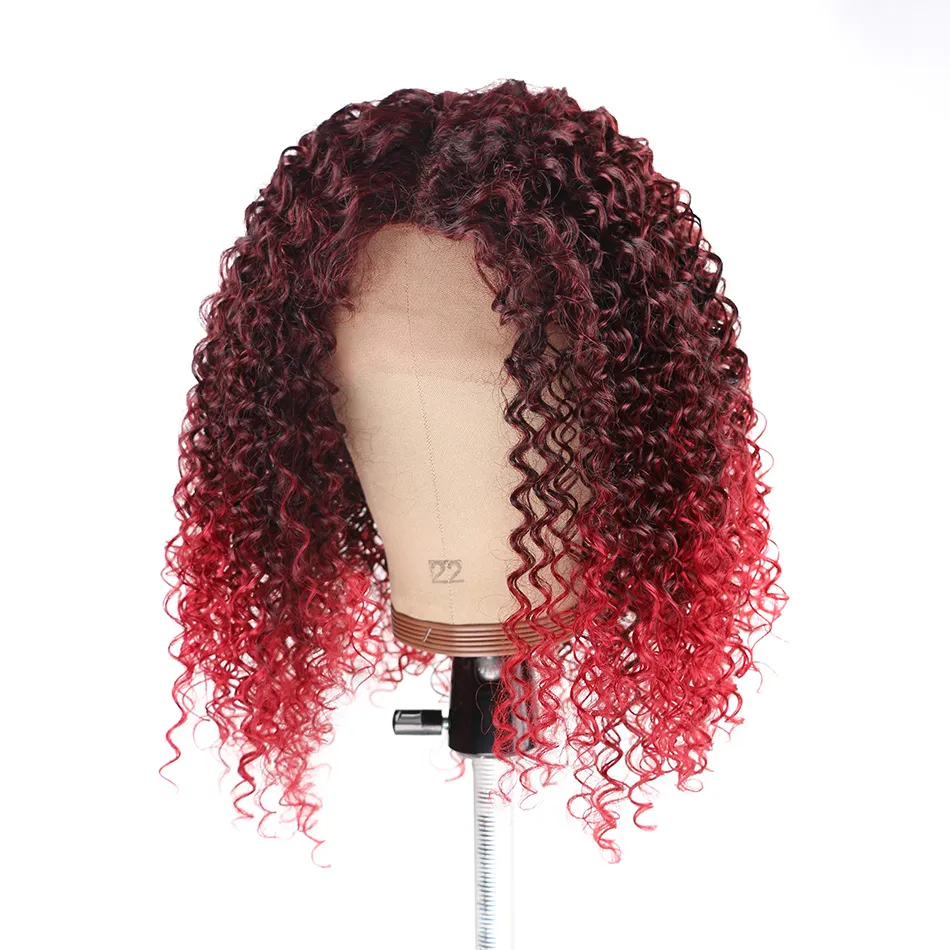 Afro Kinky Curly Synthetic Dentelle Perruque avant Partie centrale 160g 180g Ombre Couleur Mesdames Perruques de cheveux Naturels Cosplay Cosplay Wigsfactory Direct