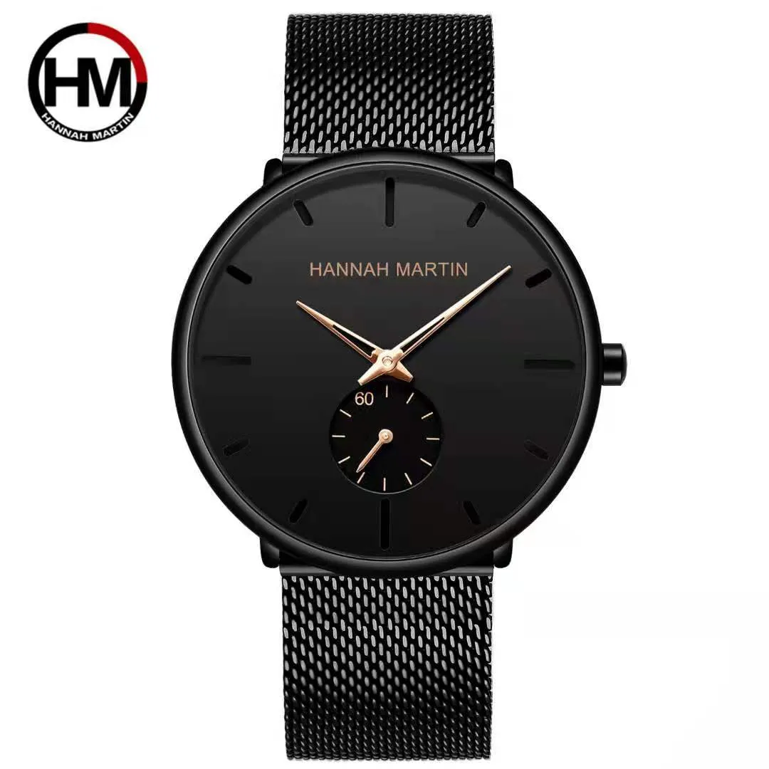 Relojes para hombre HM marca Hannah Martin 40 mm Reloj de oro con plantilla de moda y para mujer de alta calidad resistente al agua 3ATM Montre2978