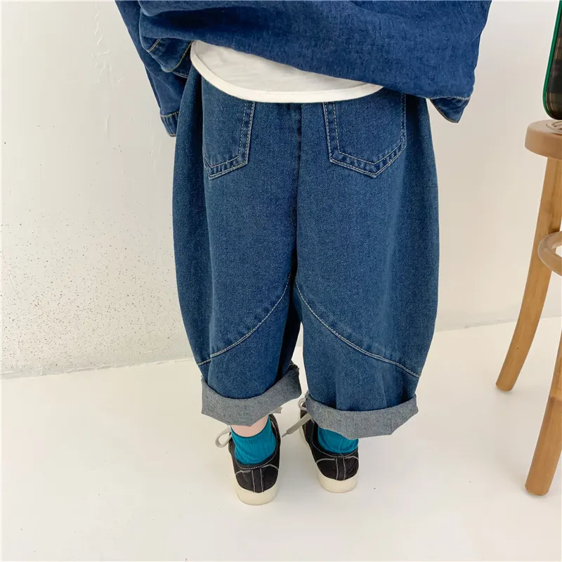 Våren höst pojkar och tjejer baggy jeans unisex barn bomull mjuka lösa denim byxor 210508