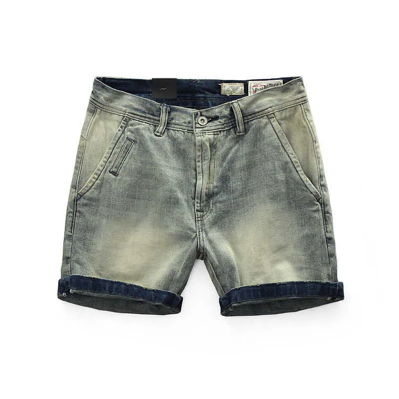 Мужские летние моды в Японии стиль старинные хлопчатобумажные джинсовые шорты мужские повседневные средние талии сплошной цвет промывают уличную одежду Жан 210714