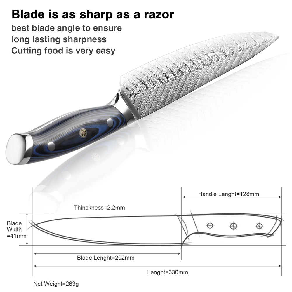 XITUO couteau de chef damas de haute qualité 8 pouces, couteau de cuisine en acier inoxydable AUS10 couteau de cuisine japonais Santoku couperet couteau à trancher la viande 2301725