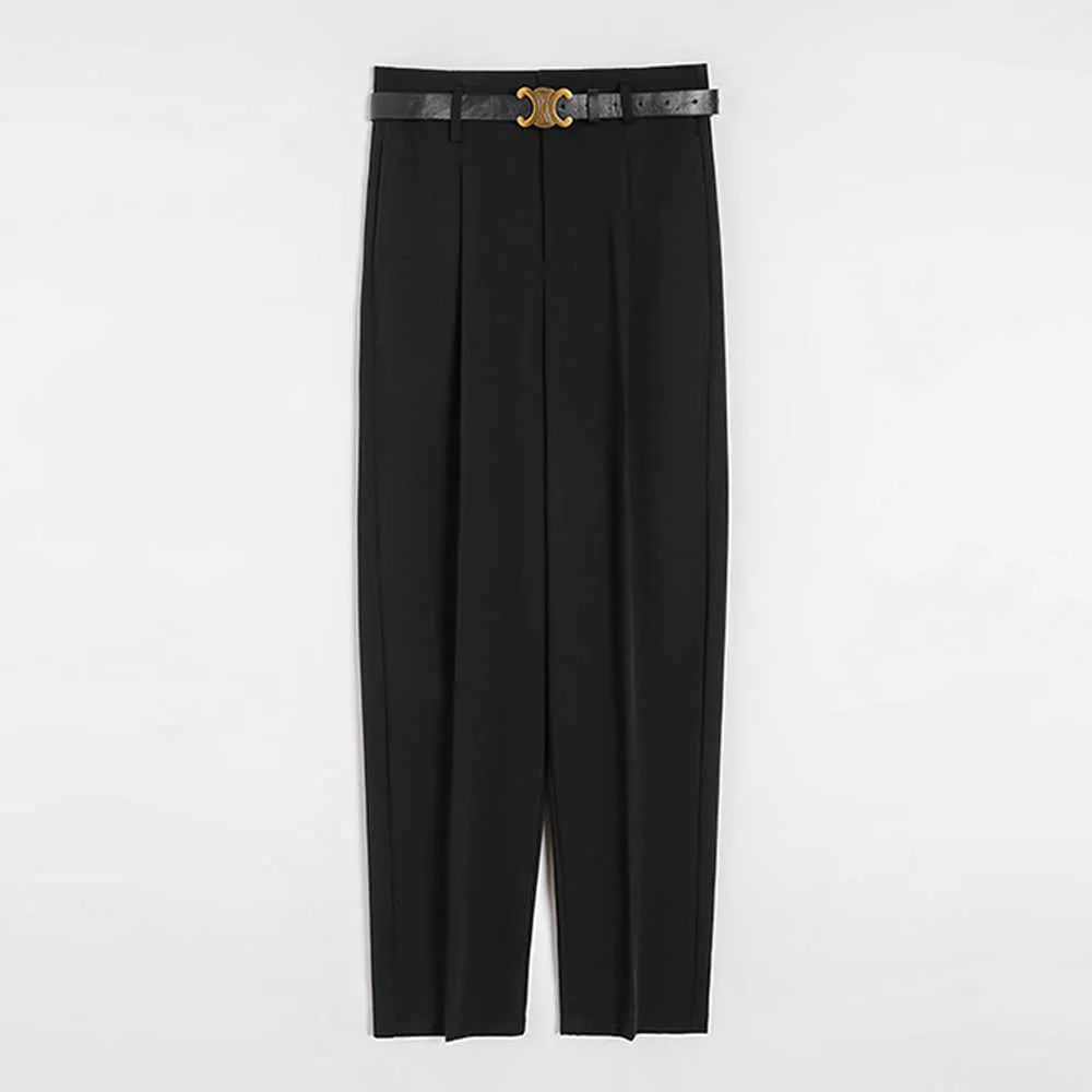 2021 Chic Fashion Office Wear Haren Pants women bottoms pant Vintage High Waist Zipper Fly Female Folds Trousers BFA619 Q0801