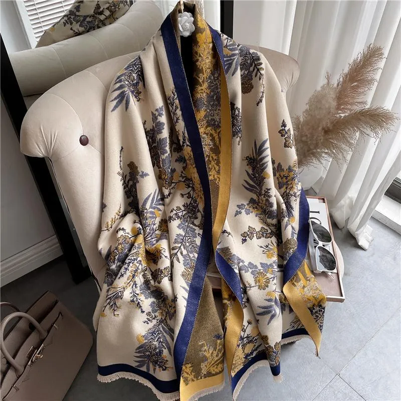 Шарфы, зимний шарф, женские цветочные пашминовые шали и накидки, кашемировое толстое теплое женское одеяло 2022, двойная шаль, хиджаб, модный Ponch211d