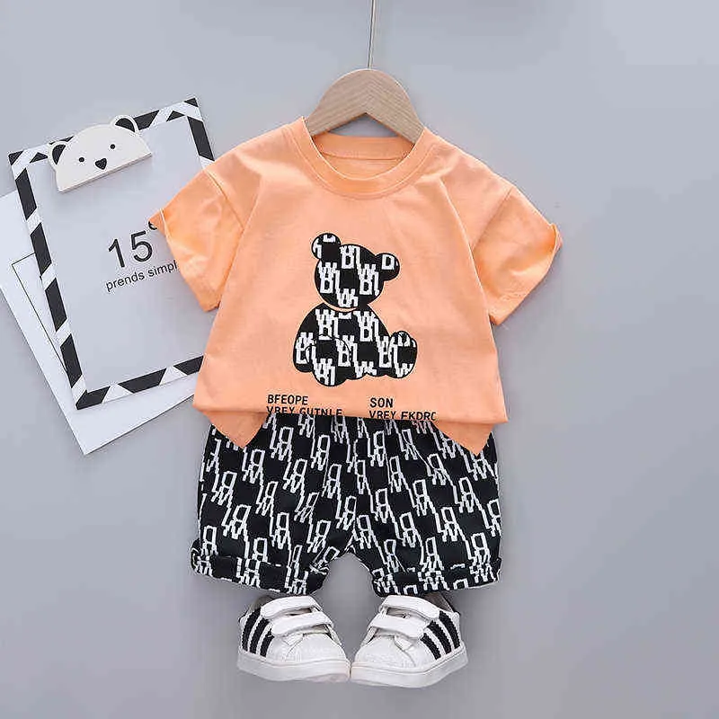 Cute Toddler Boys/Girls Infant Summer 2021 New Cartoon Bear T-Shirt+Pants Clothes Cotton Outfits Children's Wear Ropa Bebe Y220310