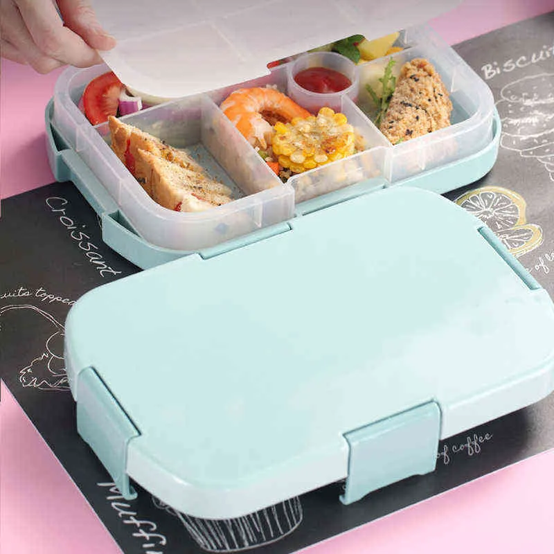 Bento Box Anti-fuite Toddler Lunch Box avec 6 Cellules 920ml Simple Enfants Étudiants Récipient Alimentaire pour Bureau À Domicile WXV Vente 211108