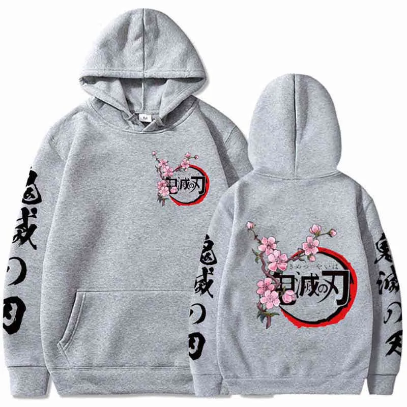 Anime Hoodies Demon Slayer Tryckt Hoodie Sweatshirts Hip Hop Casual Pullover Loose Print Streetwear Unisex H1227