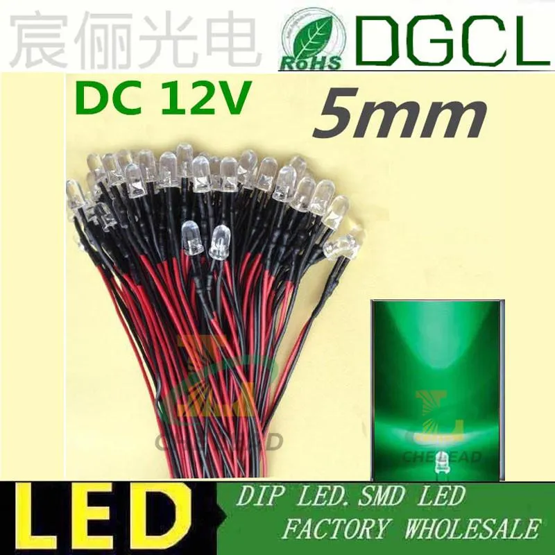 Glödlampor hög ljus 100x 5mm förhandsluftsled Vit 20 cm 12V 24V Pre Wire Dip -indikator LEDS209P