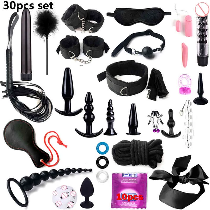 Acquista Kits Kits Plush Bondage Dildo Vibrator Games Whip Gag Nipple Mintegne le coppie di donne Prodotti 2107223052946