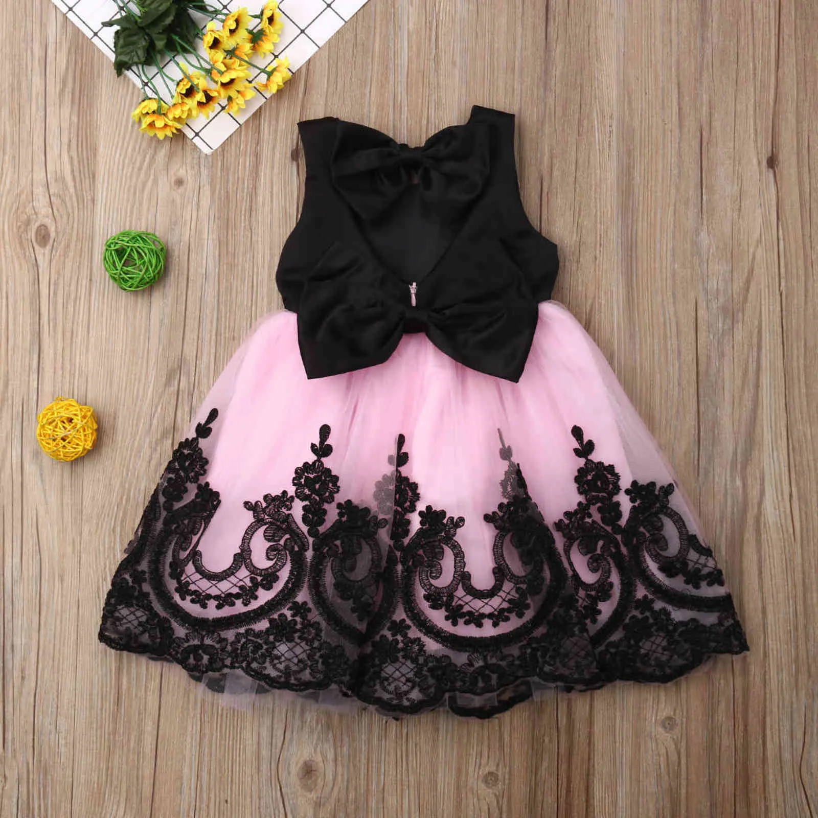 1-6Years Toddler Baby Kid Girls Princess Dress Black Bow Lace Tulle Tutu Party Wedding Birthday Dresses For Girls Costumes G1129