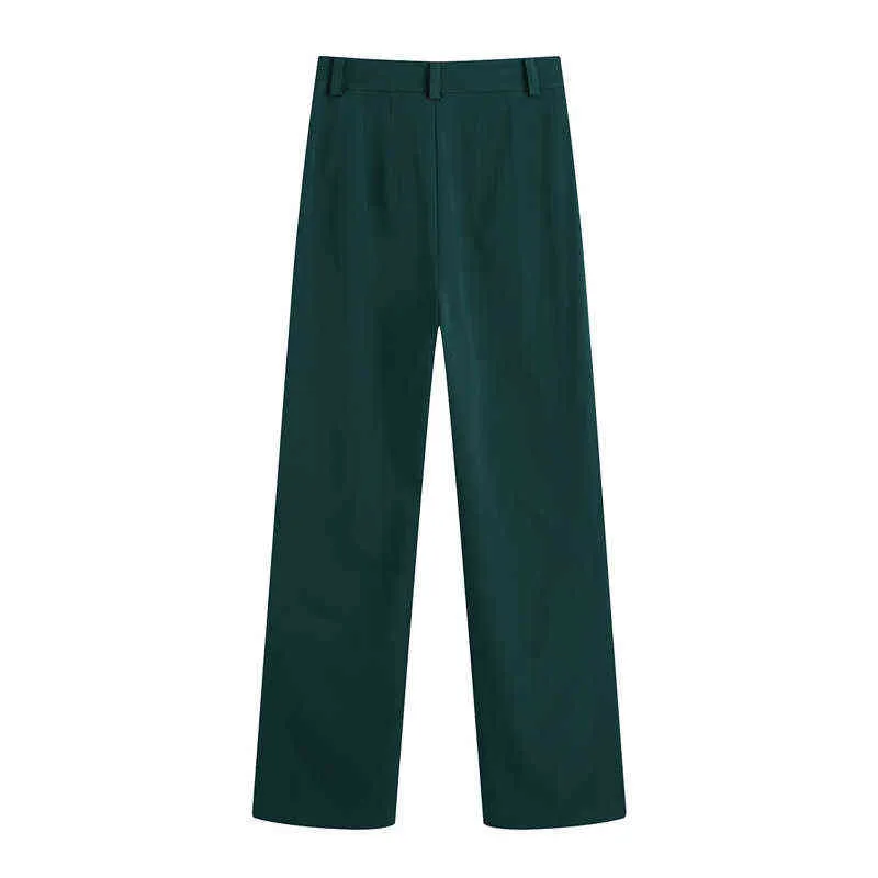 Pantalons pour femmes mode taille haute bouteille vert lâche long costume décontracté femme pantalon à jambes larges 211118