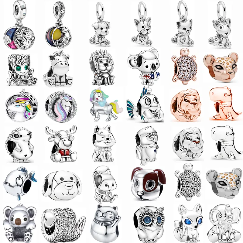 Leopard Lion Unicorn Koala Silver Color Zircon Cartoon Animals Pärlor Passar Original Charms Armband Women Jewelry Gift4709043