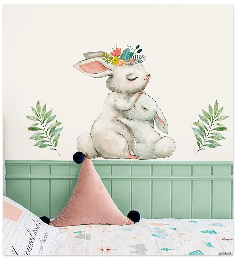 Autocollants muraux lapins mignons maman et bébé, décoration de chambre d'enfants, autocollant mural gris pour enfants, autocollant mural de pépinière