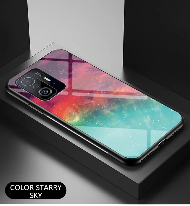 Luxury Starry Sky Fodral för Xiaomi MI 11T Pro Hard Temperat Glass Back Telefon Omslag Xiomi MI 11T Anti Scratch