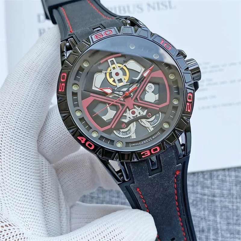 علامة Roger D 46mm Men's Watch Watch Quartz Battery Silica Gel Strap Fashion Watches RD09121833