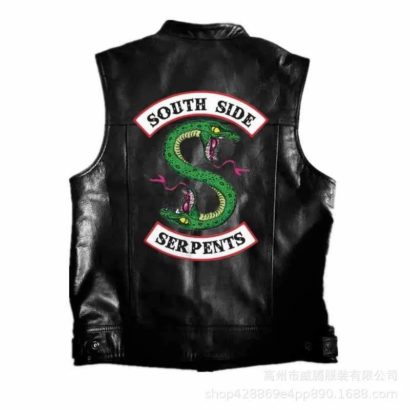 2019 Nya modesons av anarki broderi läder rock punk väst cosplay kostym svart färg motorcykel ärmlös jacka y0913314b
