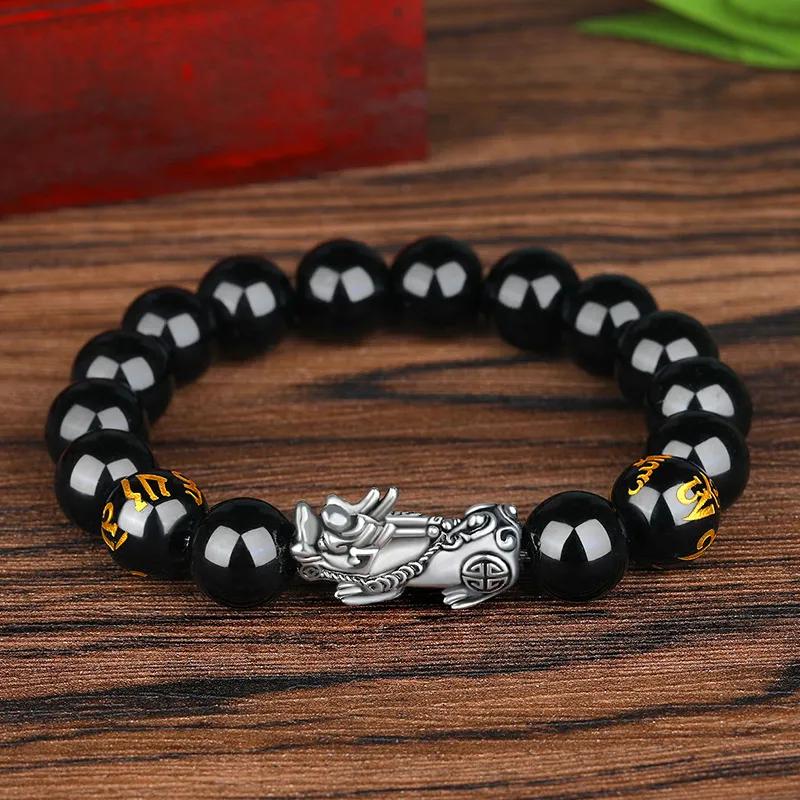 Hela mode feng shui sten pärlor strängar armband män kvinnor unisex pi xiu obsidian armband guld rikedom297n