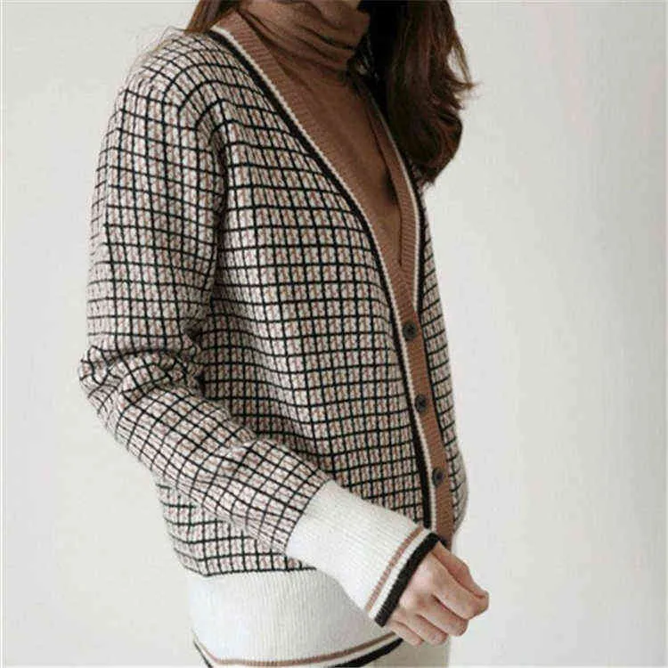 Colorfaith Winter Spring Women's Sweaters Plaid Fashionable Korean Style Checkered Stickning Oversize Cardigans SWC291 211103