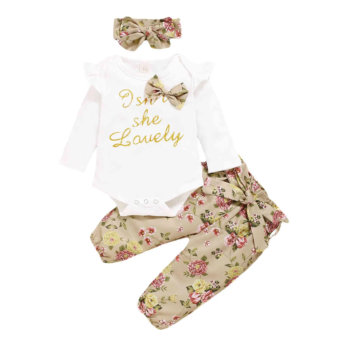 0-18M born Infant Baby Girl Flower Clothes Set Autumn Winter Long Sleeve Romper Floral Pants Headband Outfits Costumes 210515