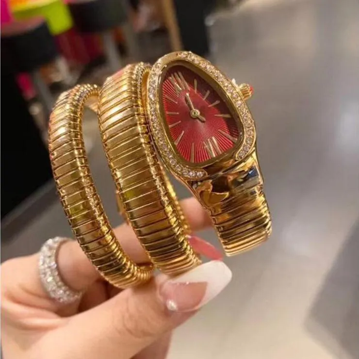 Gratis schip Special Snake Design Watch voor vrouwen luxe dames armband polshorloge rose goud zilveren diamanten vrouwelijke horloges ijs uit tria 265m