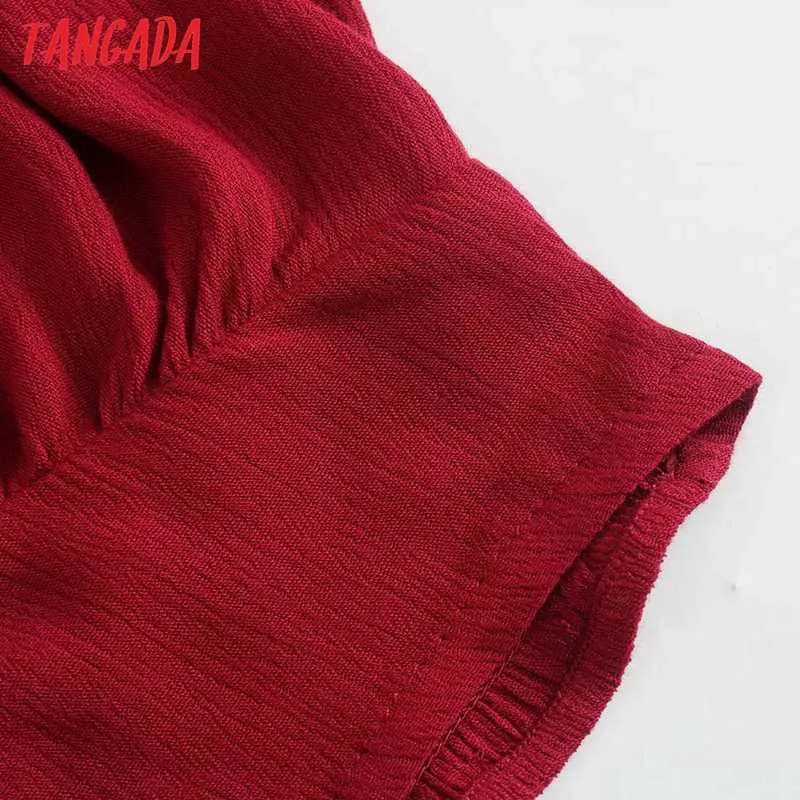 Tangada Frauen Retro-rotes Crop-Shirt Tunika Langarm schickes weibliches sexy kurzes Hemd-Top 6P51 210609