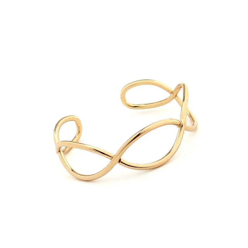 Kshmirbracelet Hollow Out Waves Hand Ring Female Copper Bracelet Simple Geometric Bracelet Curve Bracelet Exaggerated Send Metal Q0719