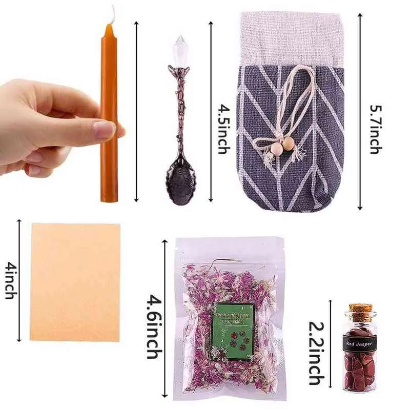 Ensemble de bougies à la vanille, boîte à outils de sorcière, herbes séchées, bougie de prière, pierre de cristal, jolies fournitures de sorcellerie DIY pour décorer le salon H218J