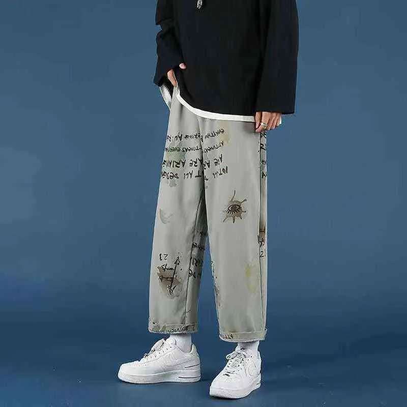 Pantalon cargo pour hommes, style graffiti de Hong Kong, droit, ample, surdimensionné, décontracté, assorti à tout, mode cool, G220224