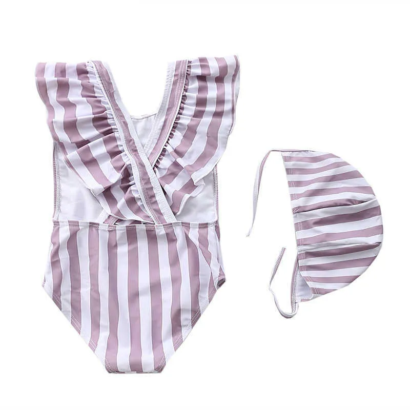 Maillot de bain pour enfants Baby Girl Stripe Siamese Mignon Enfants Maillots de bain pour S 210702