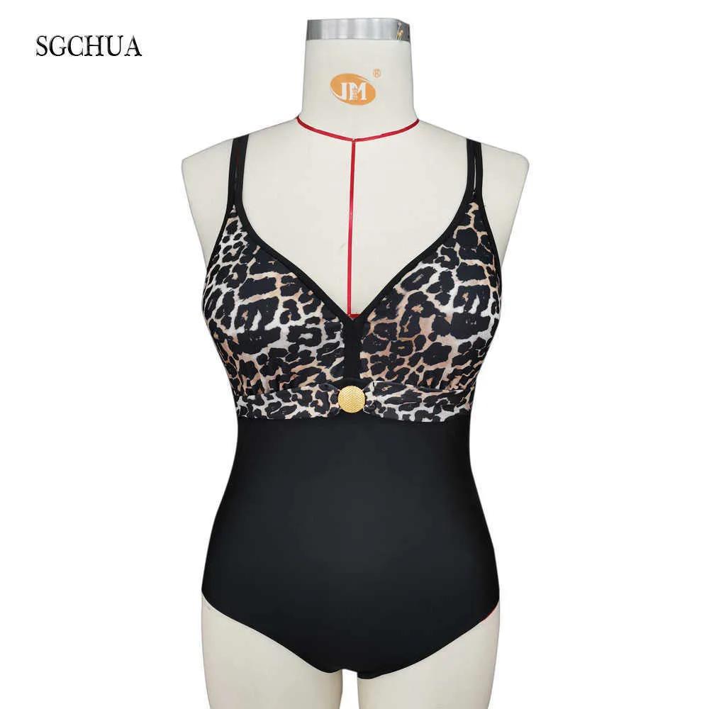 SGCHUA Leopard Bademode Plus Größe 5XL Damen Badeanzüge Meerjungfrau Rückenfrei Strand Badeanzug Große Brust Badende Bodysuit 210611