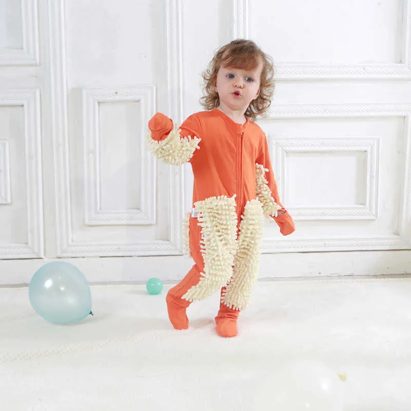 Toddler Boy Cleaning Suit Baby Girl Romper Outfit Enfants Mop Infant Crawls Vêtements Jumpsuit 210615