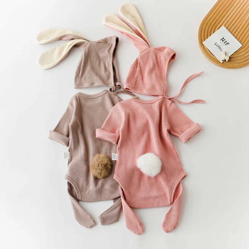 Bear Leader Toddler Baby Söt Romper Rabbit Ears Hatt Socks Full Sleeves Infant Bodysuit Born Baby Outfit Kläder Barndräkt 210708