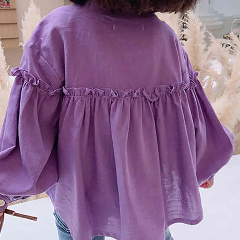 Solid Color Long-sleeve Single-breasted Blouses Spring Summer Children's Clothes Korean Style Girl Shirts 210515