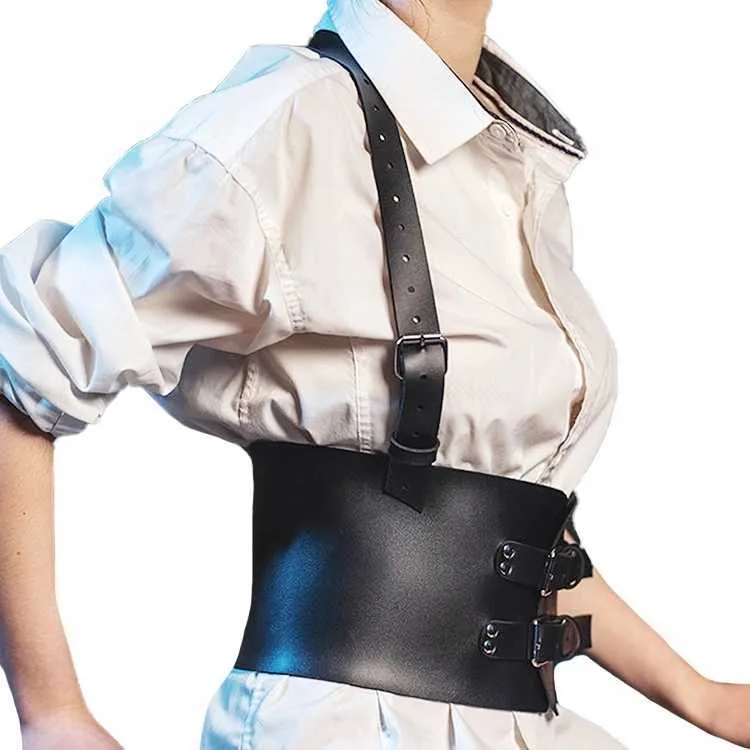 Moda couro feminino cinto de peito cinto goth sutiã cinta suspender punk espartilho cintos de cintura larga femme cintos de corpo q06258571847