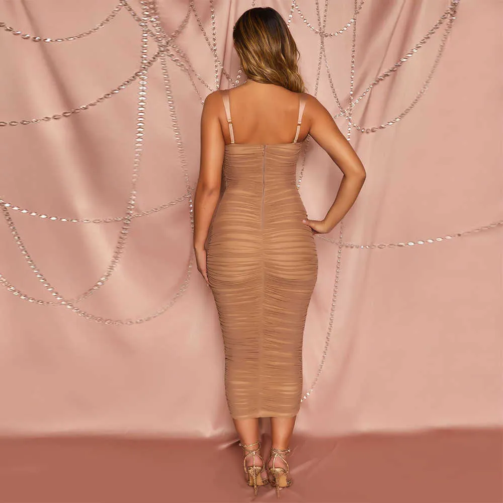 Ocstrade Sexy Mesh Maxi Long Bandage Dress Arrivée Femmes Spaghetti Strap Bodycon Night Club Party 210527