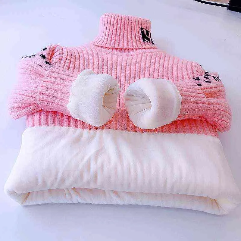 Suéteres para niños ropa de invierno niñas leopardo moda niños cuello alto grueso cálido suave niños tejer Costom 211201