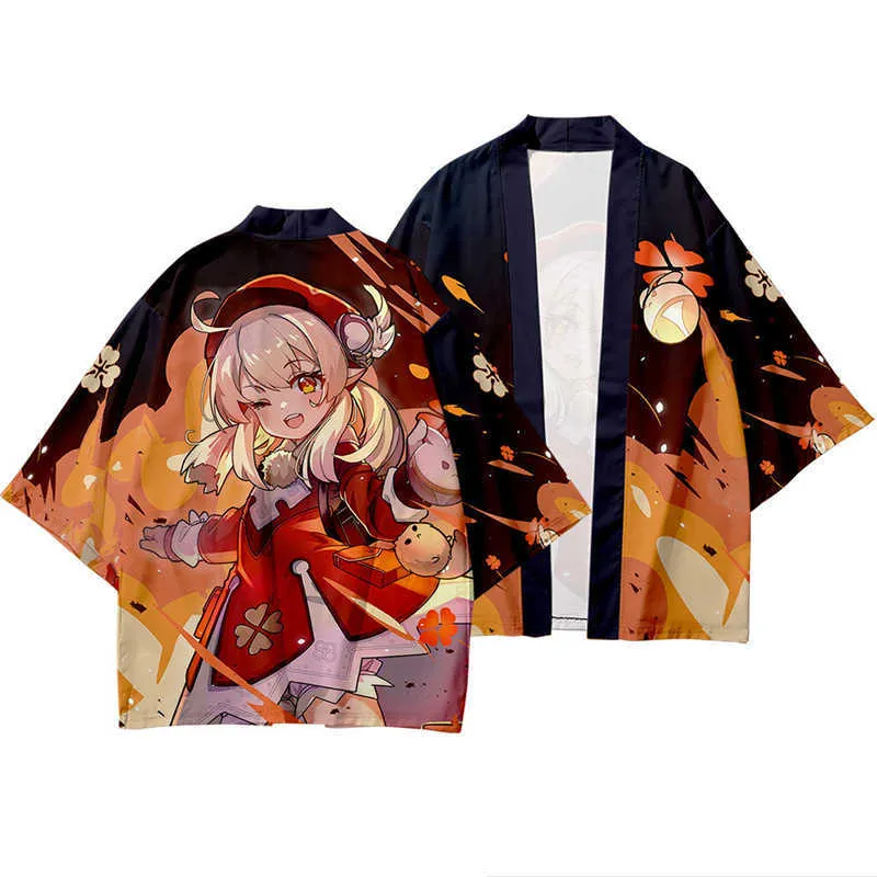 Été beauté samouraï traditionnel Kimono japonais Anime vêtements Cardigan Genshin Impact Spark Knight Klee Cosplay hommes femmes Yuka X0723