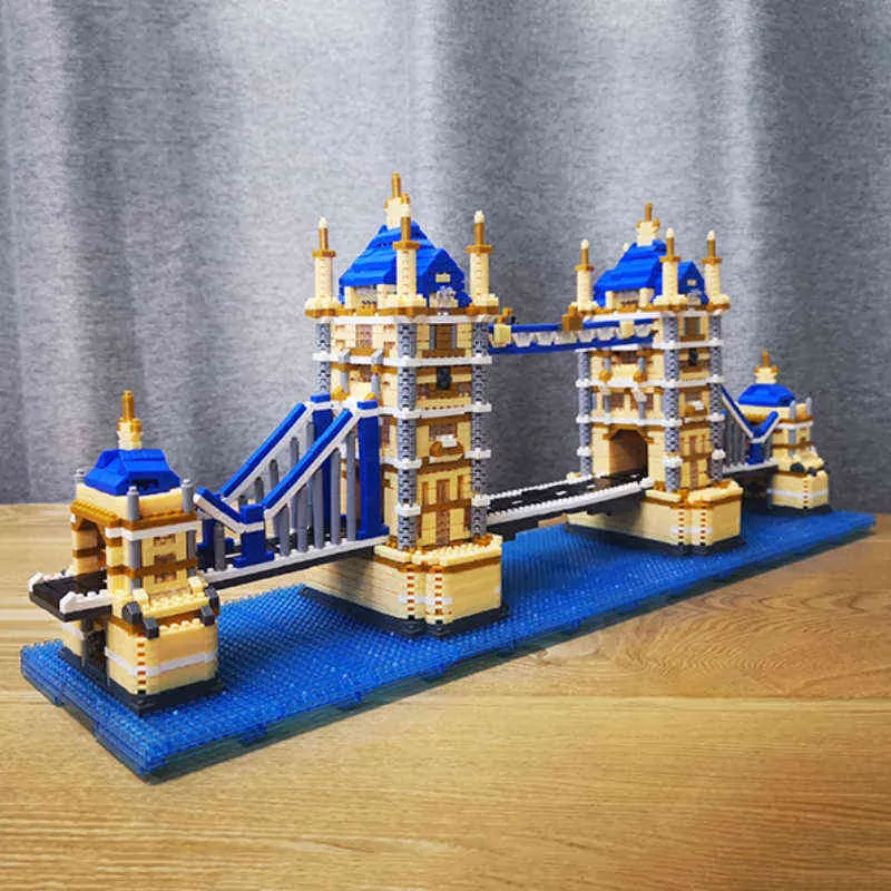 PZX 9919 Weltarchitektur London Tower Bridge Fluss Wasser 3D-Modell Mini-Diamantblöcke Ziegel Bauspielzeug für Kinder ohne Box Y1130