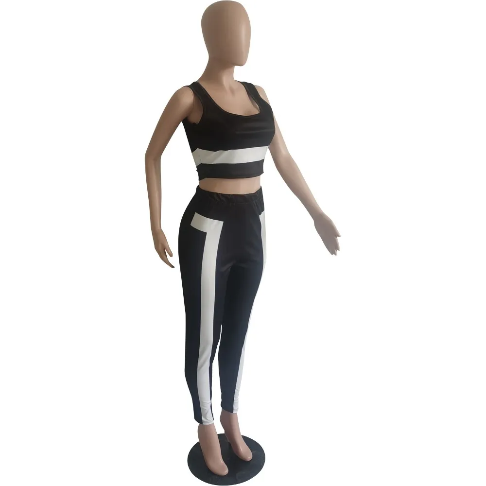 Vrouwen sets kleding zwart meisje training yoga 2 stuk outfits mouwloze tank crop top hoge taille broek joggings pak 210525